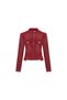 Leather Look Cotton Red Jacket - 5