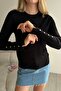 Women's Red Basic Knit Sweater with Cuff Buttons - 2