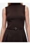 Cotton Slim Fit Belted Crew Neck Sleeveless Bodycon Pleated Mini Dress - 4