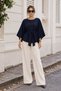 Women's Belted Bat Sleeve Poncho - 2