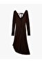 Back Detail Cowl Neck Long Sleeve Asymmetric Midi Lace Dress - 4