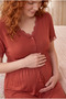Women's Tile Patterned Short Sleeve Lace Buttoned Long Nightgown with Tassels and Rope Detail, Pocketed Dressing Gown, 2-Piece Maternity Set - 3