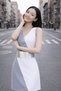 Women's Double Breasted Collar Sleeveless Geometric Patterned Waist Detailed Above Knee Stylish Casual Gray Dress - 5