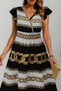 Women's Patterned Chain Print V-Neck Short Sleeve Elastic Waist Flared Cut Maxi Long Dress - 2