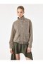Buttoned Stand Collar Long Sleeve Plaid Jacket with Zipper Pockets