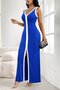Women's Strappy Deep V-Neck Long Viscose Dress with Slit Detail - 2