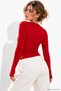 Women's Red Finger-Looped Crew Neck Blouse - 4