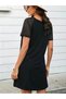 Women's short sleeve round neck viscose dress with stripe sleeve detail - 4