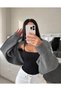 Women's Street Fashion Acrylic Crop Knitwear Cardigan Smoked (Dark Gray)
