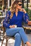 Lace Elegance – Women's High Neck Button Detailed Lace Sleeve Crepe Blouse - 2
