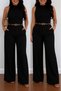 Women's High Waist Wide Leg Detailed Pocketed Imported Crepe Trousers (Without Belt)