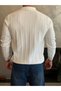 Men's Relaxed Fit Zippered Textured Polo Sweater White Eca095 - 3
