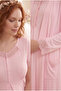 Women's Light Pink Short-Sleeved Lace Buttoned Long Nightgown with Pockets and Lace Detailing, 2-Piece Maternity Pajama Set - 3