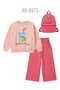 Girl's 3-Piece Set: Pink Printed Sweatshirt with Bag and Houndstooth Patterned Wide-Leg Pants - 4