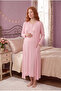 Women's Light Pink Short-Sleeved Lace Bow Detailed Buttoned Long Nightgown with Pockets 2-Piece Maternity Pajama Set - 2