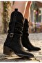 Meria Premium Black Suede Laser Cut Cowboy Heeled Boots - 4