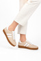 Kalesna Genuine Leather Women's Sneakers with Side Stripes Beige - White - 4