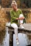 Green Pool Collar 3/4 Sleeve Half Placket Pocketed Casual Muslin Asymmetric Woven Blouse 70 65 - 7