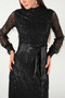 Fringed Sequin Fabric Long Evening Dress - Black - 3