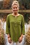 Green Pool Collar 3/4 Sleeve Half Placket Pocketed Casual Muslin Asymmetric Woven Blouse 70 65 - 4