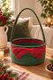 Christmas Themed Jute Basket with Bow (25X12 cm) |   Red & Green Handle Vegan Presentation Basket - 2