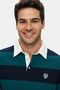 Rugby Dark Green Embroidered 100% Cotton Polo Collar Striped Standard Fit Men's Sweatshirt - 4