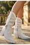Meria Premium White Laser Cut Cowboy Heeled Boots - 4