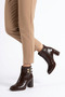 Leran yan double buckle women's heeled boots - coffee crinkled patent leather - 6