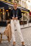 Black Polo Collar Cuffed Sleeves Half Placket Buttoned Scarf Necklace Casual Knitwear Sweater 63 63 - 3