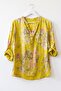 Italian Mustard Color Judge Collar Long Sleeve Floral Half Placket Linen Look Woven Blouse 70 65 - 2