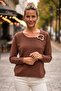 Brown Pool Collar Long Sleeve Casual Knit Sweater with Collar Buckle 60 58