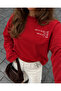 Women's Red Viral Slogan Long Sleeve Oversize T-Shirt 4853