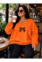 3 Yarn Combed Cotton Plus Size Ribbon Printed V-Neck Sweatshirt Aow3