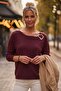 Burgundy Pool Collar Long Sleeve Casual Knitwear Sweater with Collar Buckle 60 58 - 3
