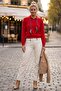 Red Polo Collar Cuffed Sleeves Half Placket Buttoned Scarf Necklace Casual Knitwear Sweater 63 63 - 4