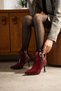 Holly Bordo Patent Leather 10 cm Heeled Boots with Buckle Detail Botti̇e