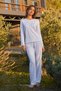 Women's Patterned Cotton Buttoned Blue Pajama Set - 3