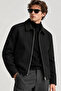 Men's Black Zippered Classic Collar Regular Fit Stylish Casual Cashmere Jacket - 3