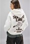 White Oversize Hooded Sweatshirt Cotton Printed Unisex