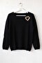 Black Pool Collar Long Sleeve Casual Knit Sweater with Collar Buckle 60 58 - 2