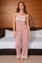 Women's Lace Embroidered Home Style Pink Pajama Set - 3