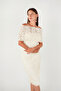 Three-Dimensional Fabric Bolero Detailed Pencil Dress - Cream - 3