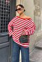 Women's Red Striped Off-Shoulder Oversize Blouse - 3