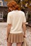 Ecru V-Neck Short-Sleeved Casual Knitwear Sweater with Decorative Buttons on the Front and Non-Opening Seams 58 60 - 8