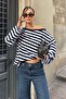 Women's Navy Blue Striped Off-Shoulder Oversize Blouse - 3