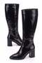 Women's Black Winter Patent Leather Zippered Pointed Toe 7 cm Thick Heeled Long Below-Knee Boots Bolde - 6