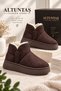 Women's Anatomical Comfortable Mini Suede Boots with Fur Inside, Thick Sole, Winter Women's Ankle Boots, Brown - 2