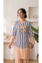 Women Co-ord Set, Azure Line Navy Stripe with Floral Applique Print - 3