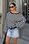 Women's Black Striped Off-Shoulder Oversize Blouse - 4