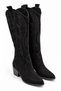 Django Women's Black Suede Embroidered Pointed Toe Thick Heeled Below the Knee Western Cowboy Boots 5.5 cm Heel - 2